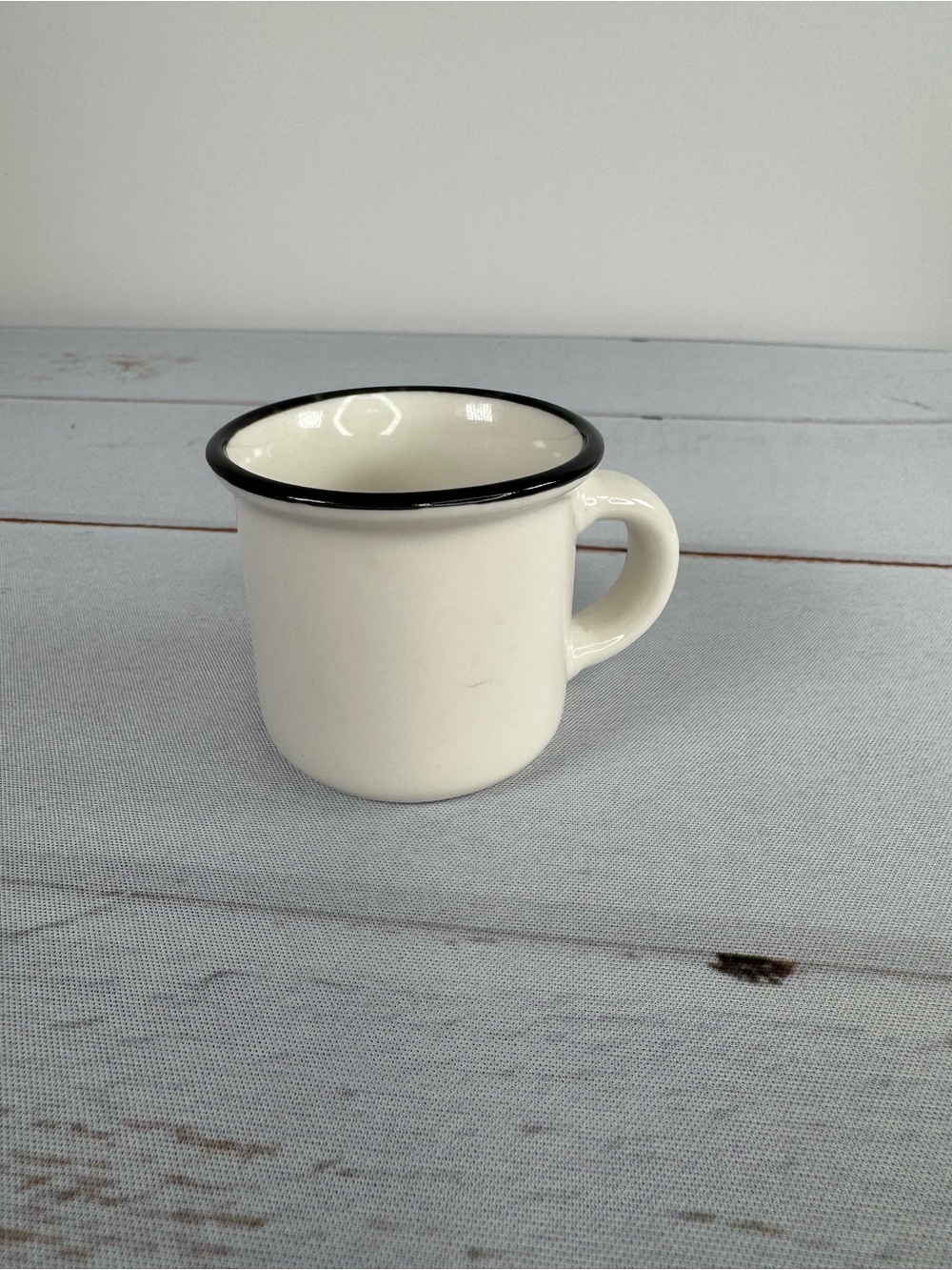 Robert Stanley Mini Farmhouse Mug Black Rim Enamelware Style Ceramic